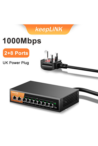 choice2 مفتاح مع قابس المملكة المتحدة KeepLiNK مفتاح Gigabit مزود بـ 10 منافذ...