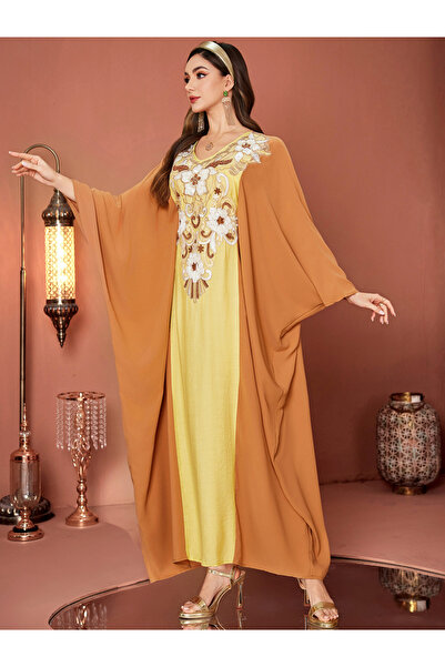 Take Two By Styli Women Yellow Embellished Flower Patch Detail Jalabiya