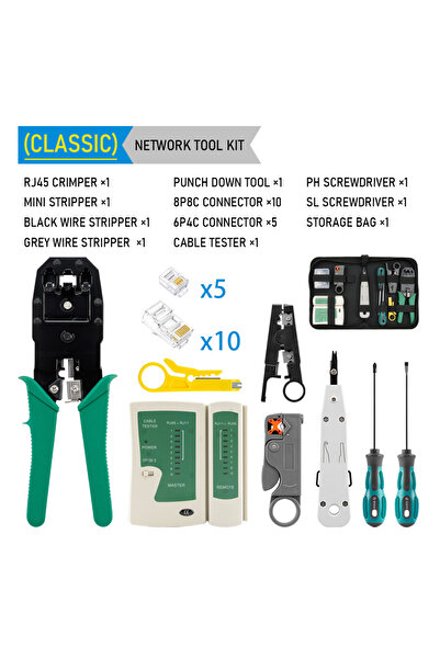 Choice5 مجموعة أدوات اختبار كابلات الشبكة المحلية الكلاسيكية RJ45، أداة تجعيد...