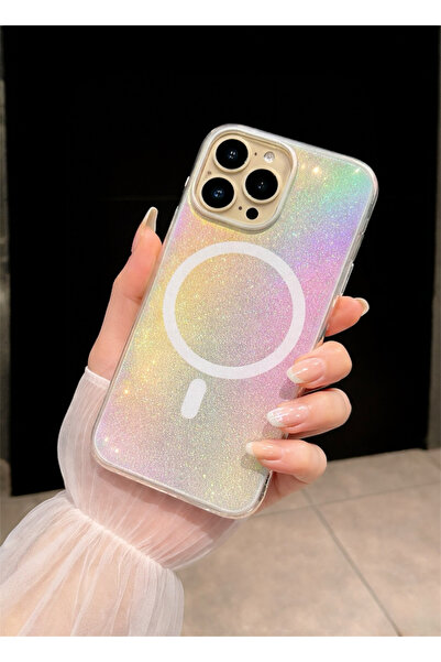 İtarz Iphone 16 Promax Uyumlu Lazer Işıltılı MagSafeli, Simli, Holografik Ren...