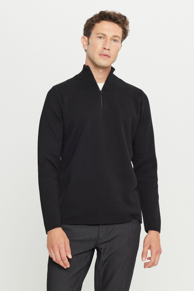 ALTINYILDIZ CLASSICS Pamuklu Slim Fit Dar Kesim Bato Yaka Dokulu Triko Siyah ...