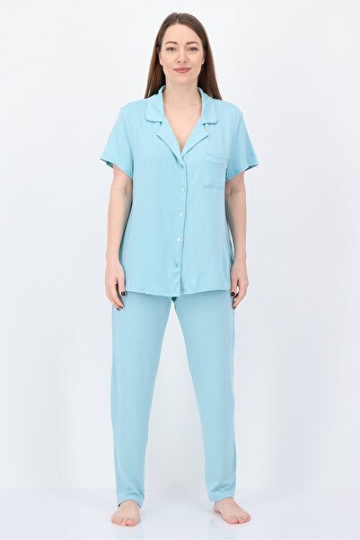 Nine West Women 2 Pieces Plain Top And Bottom Pajama Set, Pale Blue