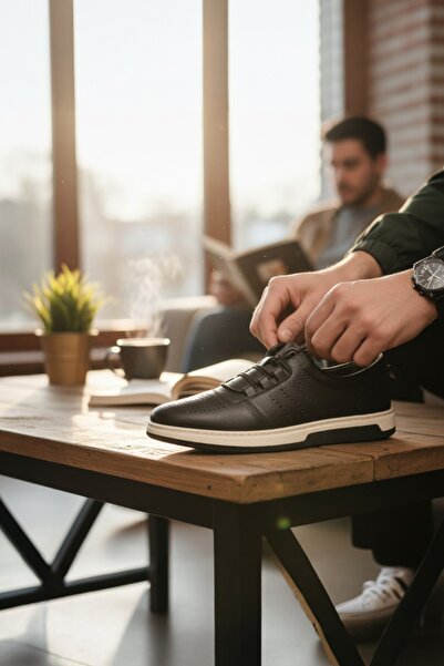 enoch حذاء رجالي مريح من الجلد الأصلي باللون الأسود مع تفاصيل مقطوعة بالليزر ...