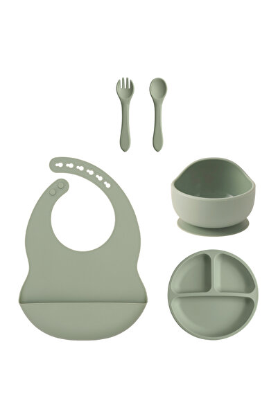 Choice5 مجموعة طعام أطفال سيليكون للأطفال من 5 قطع، لون أخضر فاتح، أطباق شفط،...