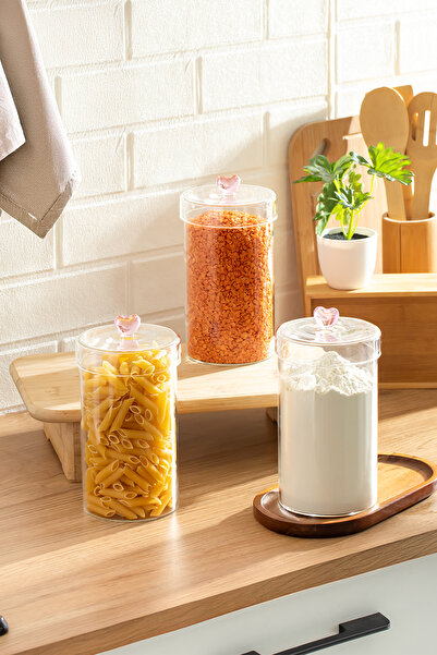 Porsima Hearts Set of 3 1150 ml Borosilicate Glass Jars Storage Container Set...