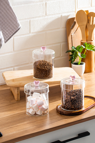Porsima Hearts Set of 3 750 ml Borosilicate Glass Jars Storage Container Set ...