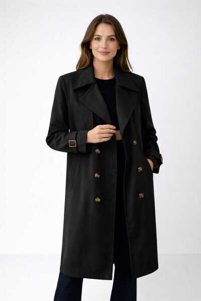 PENGORA Women's Black Long Trench Coat - Belted Waterproof Oversized Cut