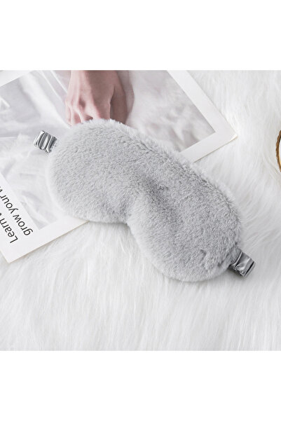 choice2 قناع نوم رمادي ناعم من وبري، غطاء عينين لطيف من فرو الأرنب، مناسب للق...