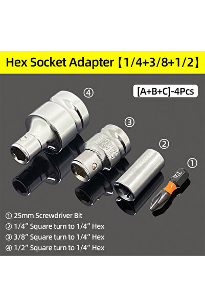 Choice8 مجموعة محولات A-B-C رباعية القطع، من مقاسات 1/4 بوصة، 3/8 بوصة، 1/2 ب...