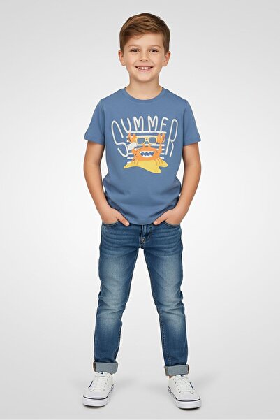 GUPPY Kids Boy Graphic Print Short Sleeve T-Shirt, Blue