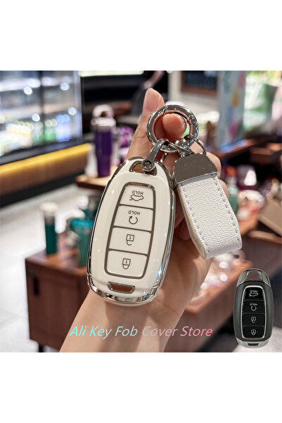 Choice6 غطاء مفتاح سيارة أبيض مع سلسلة مفاتيح مفاتيح لسيارات هيونداي إلنترا، ...