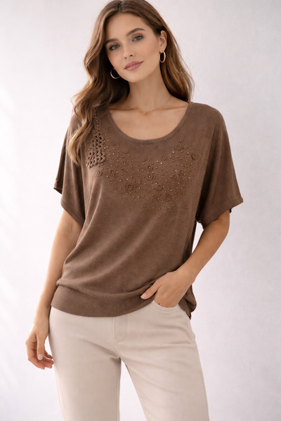 Desen Triko Twomail Beaded Knitwear Blouse