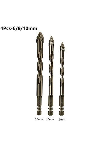 Choice6 6-8-10mm Hex Masonry Drill Bits 1/4 Shank Titanium Steel Metal Cross ...