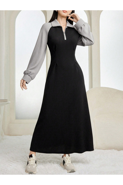 Take Two By Styli Women Black Color Block Midi Dress