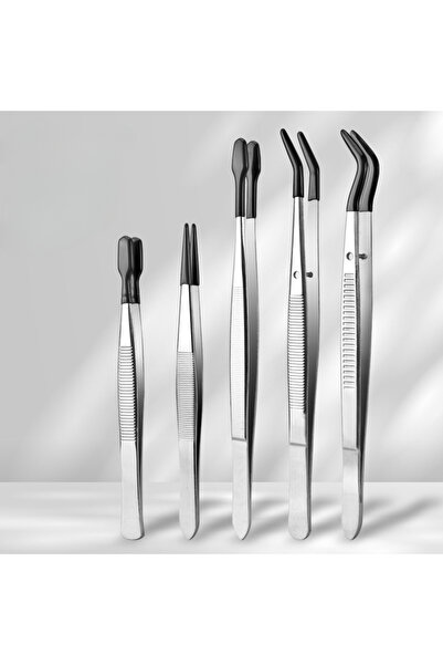 Choice4 Black 5pcs 1/2/3/4/5pcs Tweezers Set with Coated Tips - Bent & Straig...