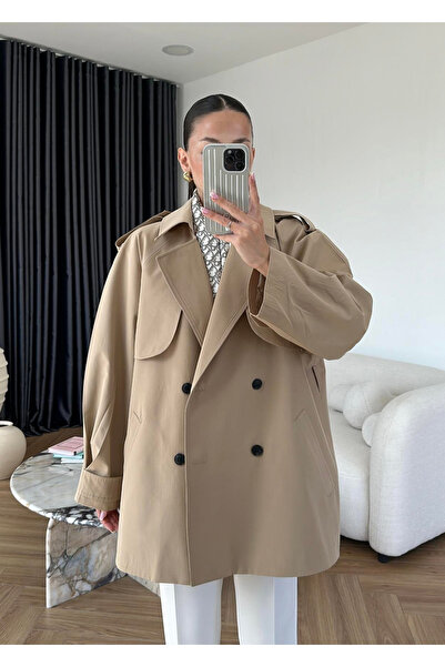 My Blog Camel Epaulet Short Trench Coat - 7556