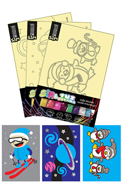 Giraffe PK Sticker Simli Tuz Boyama Oyunu 3 lü Seti -1 , Eğitici Aktivite , K...