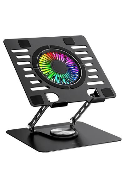 Rampage Addison bykalite AD-RC36 Steely 360 Derece Dönebilen Fanlı RGB Işıklı Ayarlanabilir Siyah Metal Lapt