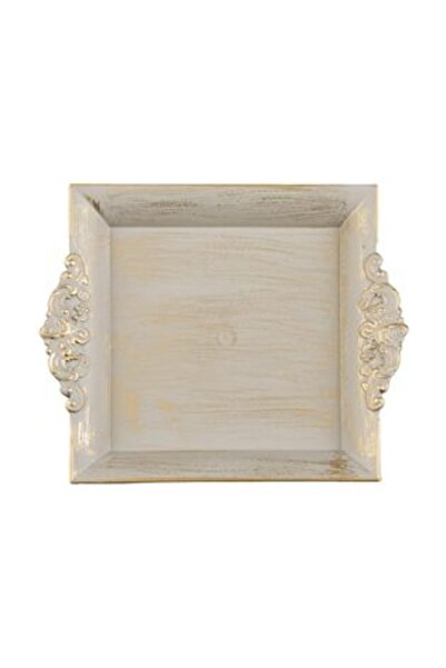 JACQUELINE Decorative Square Plastic Plate Beige Gold Brushed 23 x 19.5 cm