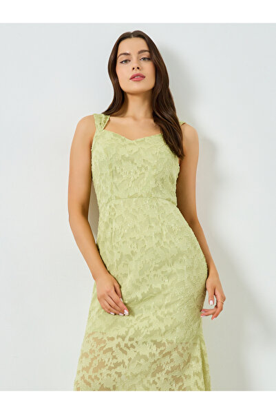 Take Two By Styli Green Textured Lace Strappy Midi Dress