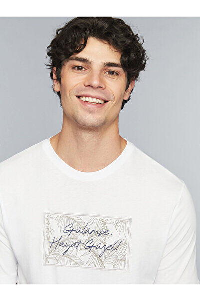 LC Waikiki Nevavm Oval Collar Slogan Printed Combed Cotton Men's T-Shirt