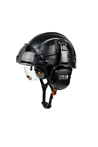 Choice6 Black A Set CE Safety Helmet With Built-In Goggles Earmuffs Hard Hat ...