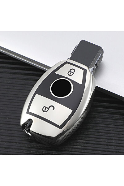 Choice4 silver 2 buttons Soft TPU Car Remote Key Case Cover Fob for Mercedes ...