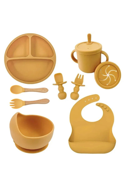 Choice10 Yellow 9PCS Set Food Grade Silicone Child Dish Set Baby Feeding Bowl...