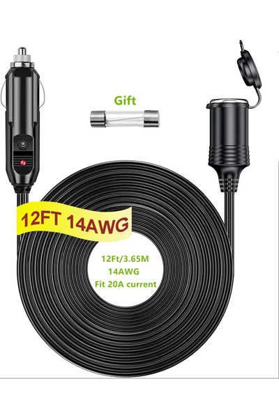 choice2 Black-EC-12FT-14AWG Durable Super Car Charging Power Cord Cigarette L...
