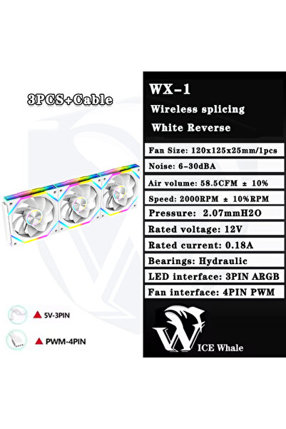 Choice5 مروحة تبريد لاسلكية ICE Whale WX-1 مقاس 120 مم بتقنية ARGB، لون أبيض ...