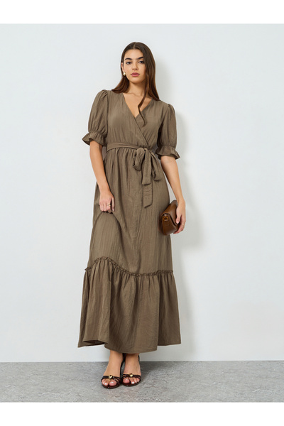 Styli Women Brown Textured Tiered Maxi Dress