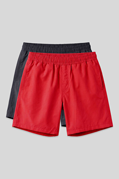 TOMMY LIFE Standard Fit Basic 2-Pack Red-Anthracite Men's Swim Shorts - 81237