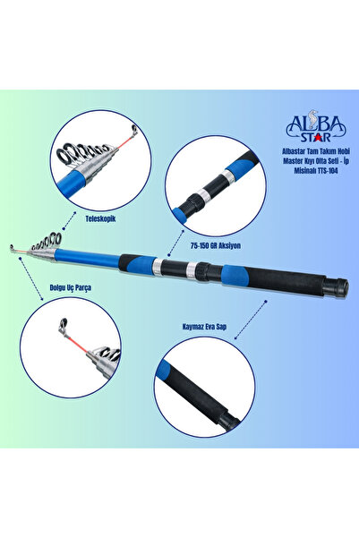 Albastar Tam Takım Hobi Master Kıyı Olta Seti – İp Misinalı – 300 cm - TTS104