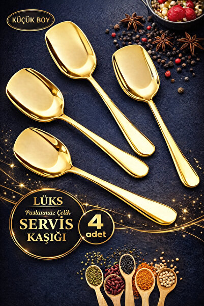 Berdina Home 4'lü Gold Servis Kaşığı Seti Küçük Boy Paslanmaz Çelik Kaşık Sal...