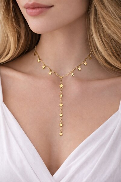 GlassySKY (Gold) Yıldızlı Y-Form Kolye,Yaz Tatili Moda Takı,Aşk Sevgi Hediyelik