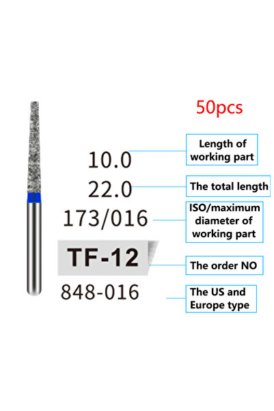Choice22 TF-12 50Pcs/Bag Dental Diamond Burs Drill FG 1.6mm Bur For High Spee...