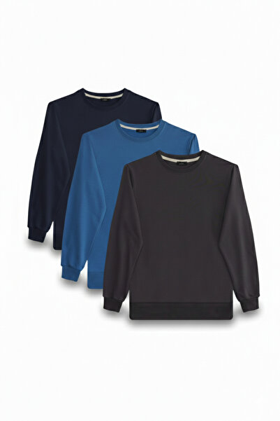 Tudors Men's 3-pack relaxed fit crew neck sweatshirt set - smoke blue & navy ...