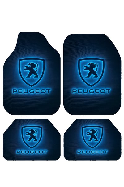 Pixel Dizayn Peugeot Logolu Oto Halı Paspas 4 Parça Set Kaymaz Dot Taban Siya...