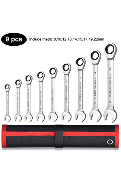 Choice5 9pcs(8-22) Ratcheting Combination Wrench Set,12 Point Box End and Ope...