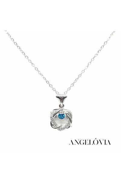 Angelovia Blue Stone Detail Steel Necklace