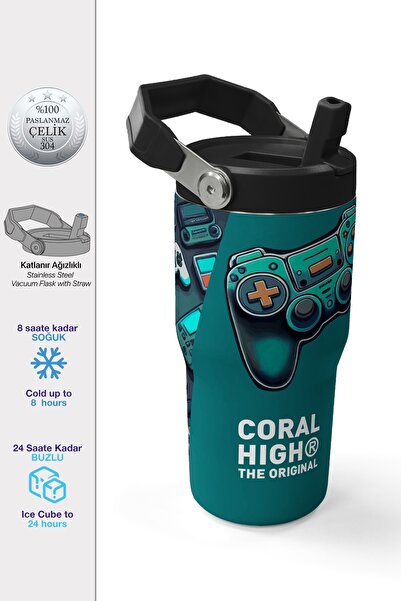 Coral High Nefti Gamer Desenli Katlanır Ağızlıklı Çelik Termos 600 ml 38924