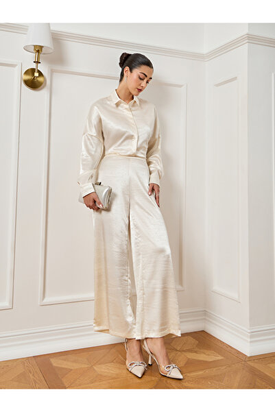 Styli Women White Satin Wide Leg Pants