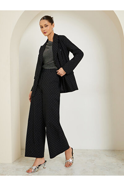 Styli Black Embellished Wide Leg Formal Pants