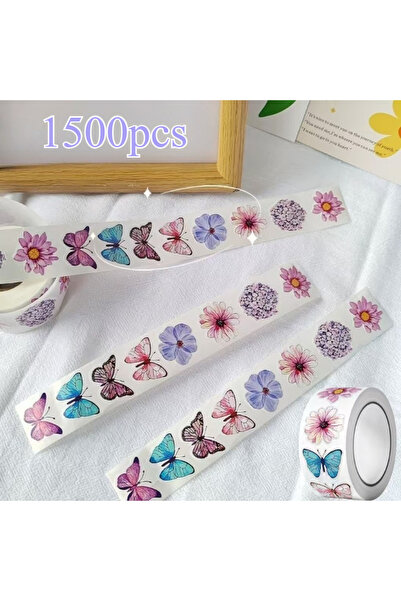 Choice 3 لفات (1500 قطعة) 500 قطعة/لفة ملصقات زهور وفراشات مقاس 1 بوصة، 8 تصا...