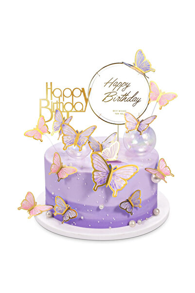 Choice pink purple 22Pcs Butterfly Cake Decorati With Happy Birthday Acrylic ...