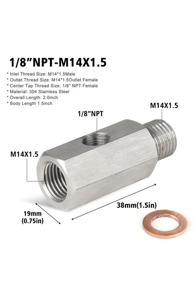 Choice6 محول قياس خط التغذية من الفولاذ المقاوم للصدأ، مقاس 1-8NPT M14X1.5، أ...