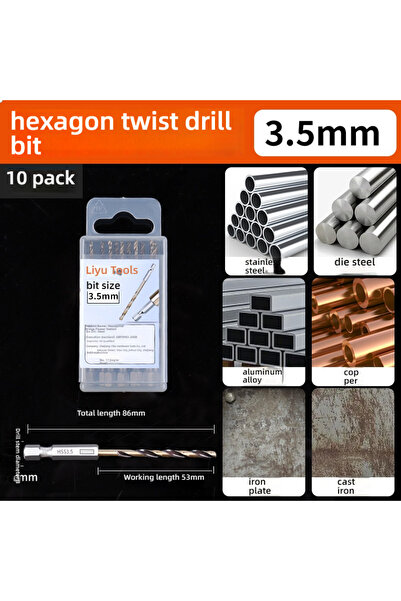 Choice14 Hexagonal 3.5mm 10pcs Hex Shank Twist Drill Bits - Cobalt Alloy for ...