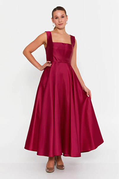 DORİDORCA Women's Square Neck Thick Strap Ankle Length Satin Evening Dress 60...