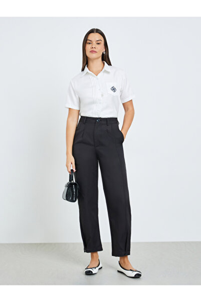 Take Two By Styli Black Solid Lantern Pants with Pockets