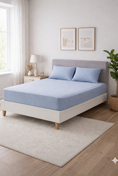Özdilek Double Colorist Bed Sheet - Ice Blue